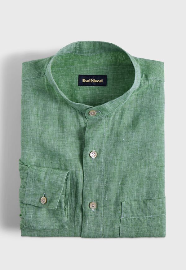 paul stuart Washed Linen Stand Collar Shirt
