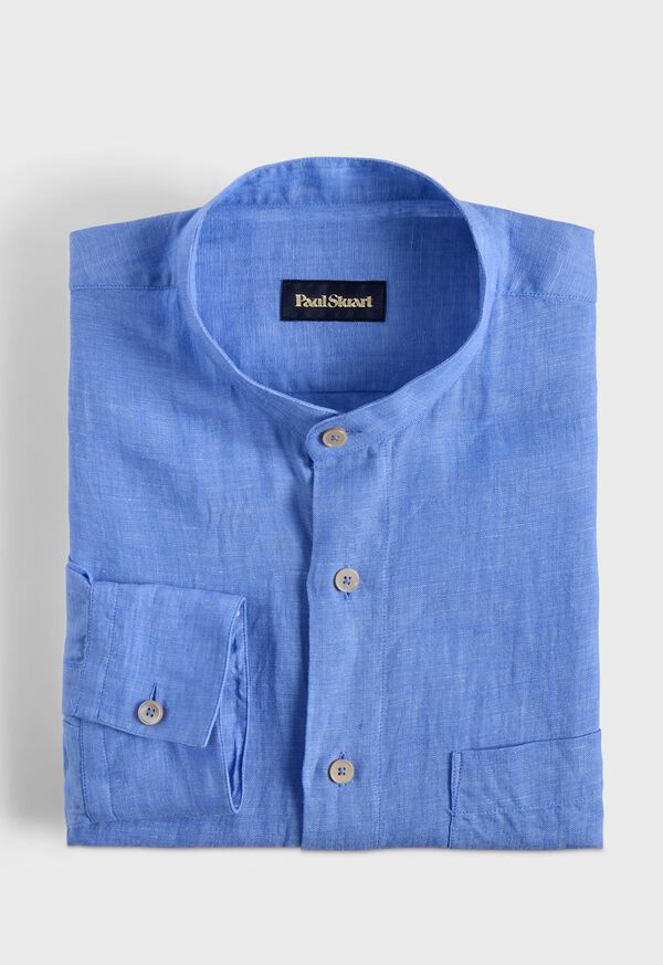 paul stuart Washed Linen Stand Collar Shirt
