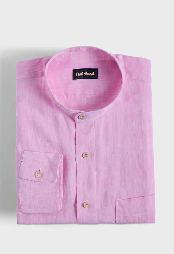 paul stuart Washed Linen Stand Collar Shirt