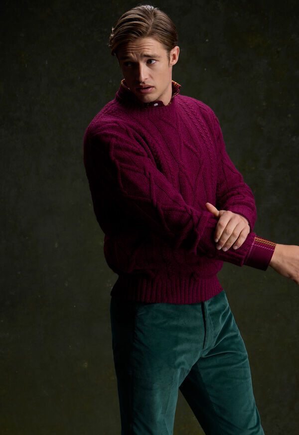 Paul Stuart Wool Cable Knit Crew Neck Pullover