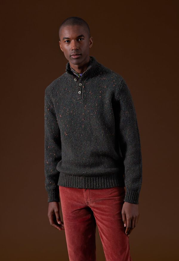 Paul Stuart Wool & Cashmere Donegal Button Mock Neck