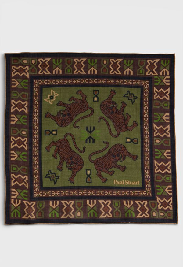 Paul Stuart Wool & Silk Tiger Print Pocket Square