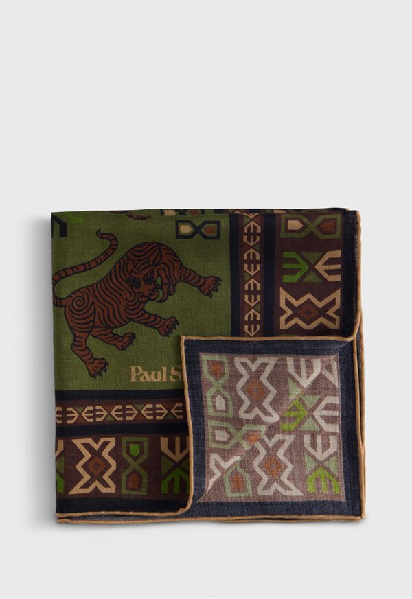 paul stuart Wool & Silk Tiger Print Pocket Square
