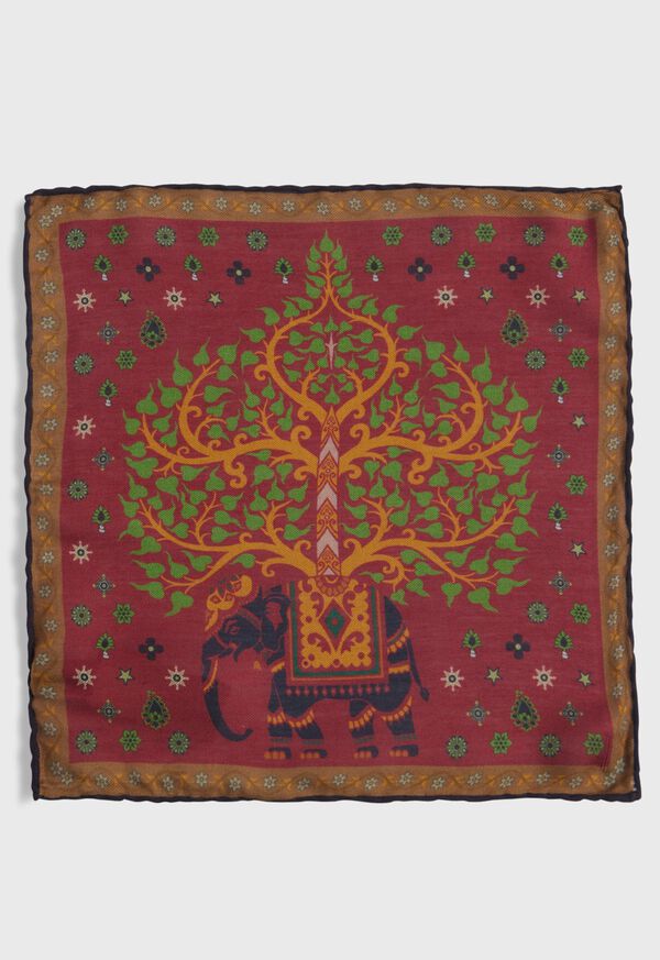 Paul Stuart Printed Tree And Elephant Pocket Square