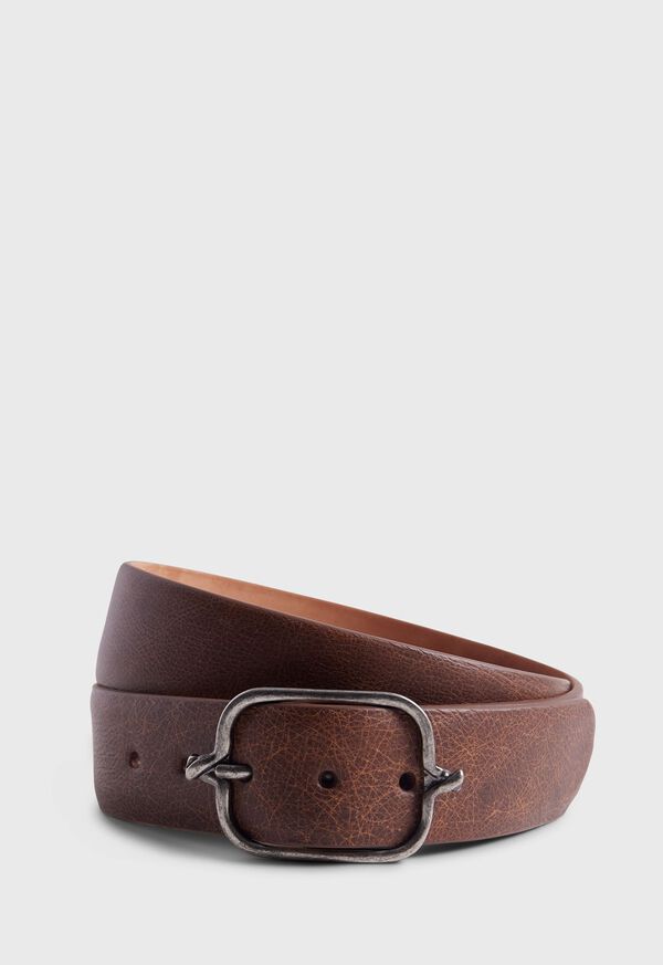 paul stuart Textured Leather Belt with Silver Buckle