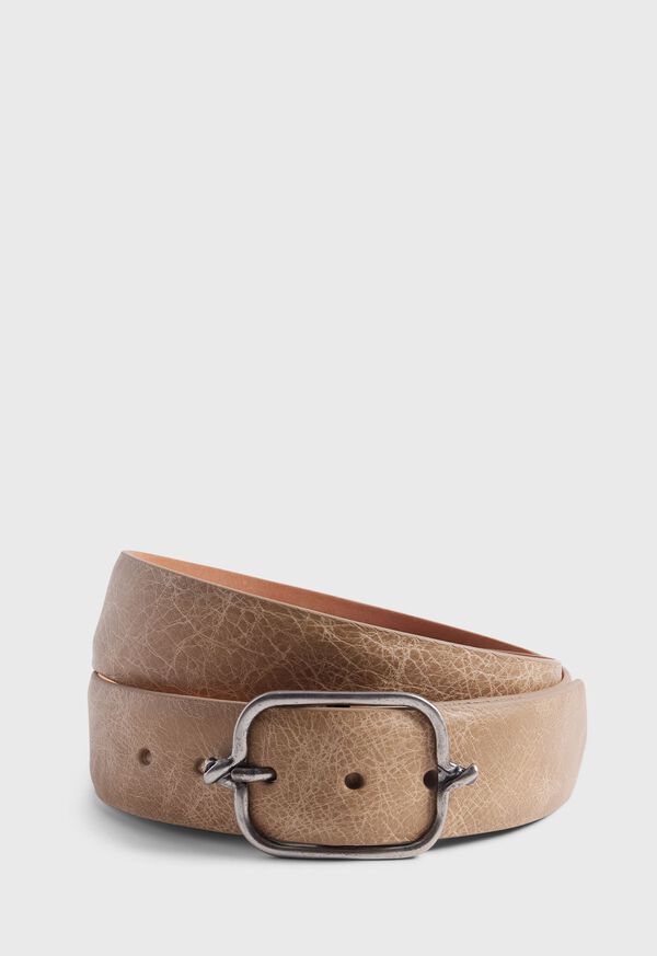 paul stuart Textured Leather Belt with Silver Buckle
