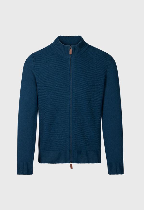paul stuart Wool and Cashmere Zip Jacquard Cardigan