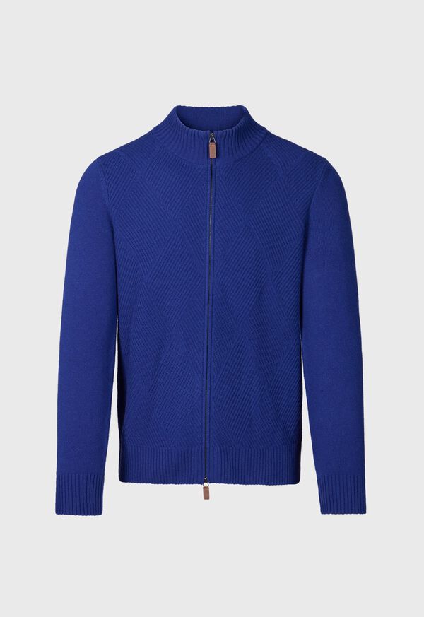 paul stuart Wool and Cashmere Zip Jacquard Cardigan