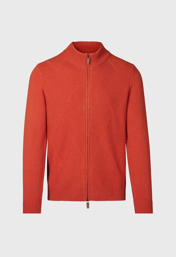 paul stuart Wool and Cashmere Zip Jacquard Cardigan