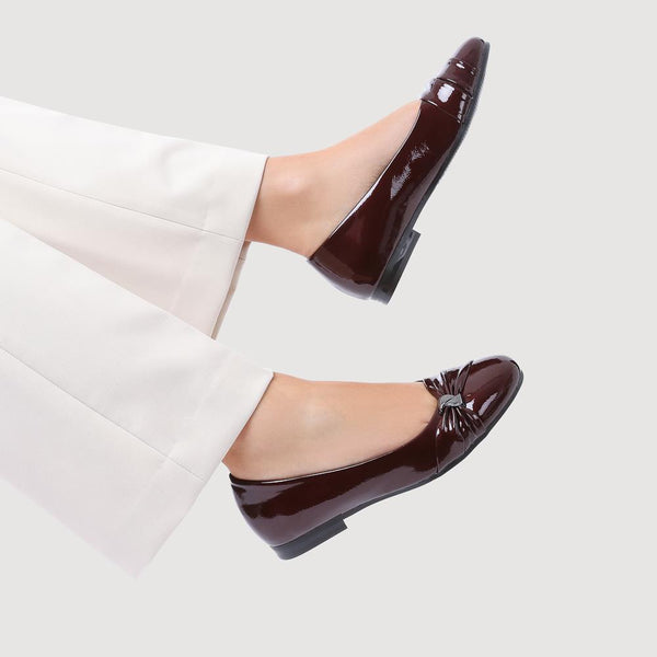 Pavers Bow-Detailed Heeled Ballet Pumps - Burgundy Patent