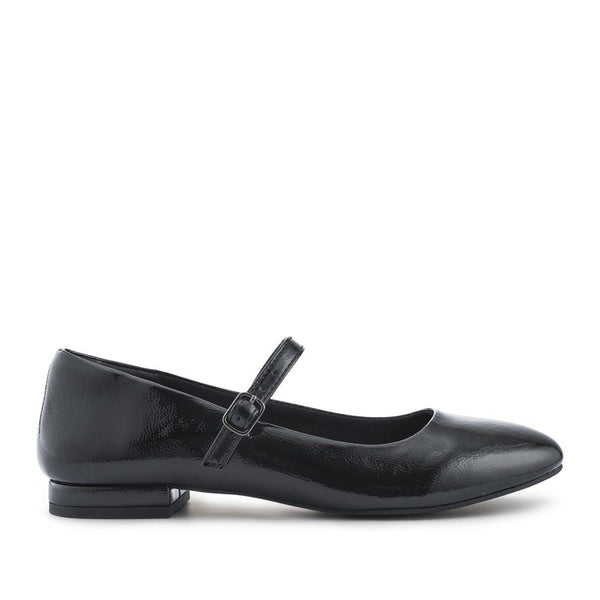 pavers Buckle Fastening Mary Jane Ballet Pumps - Black Patent
