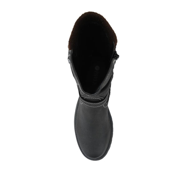 Pavers Dual Buckle Knitted Cuff Zipped Ankle Boots - Black