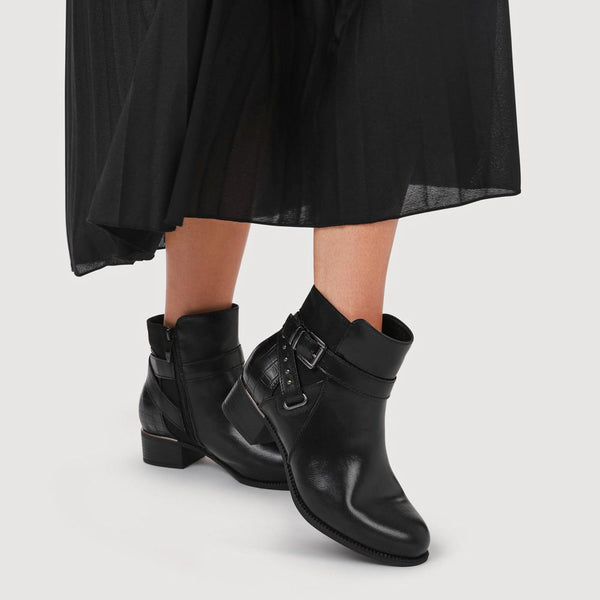 Pavers EasyFit Extra-Wide Buckled Ankle Boots - Black