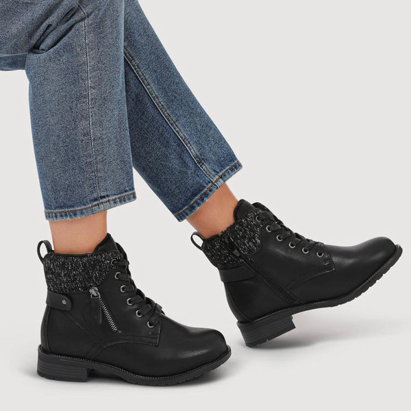 Pavers EasyFit Extra-Wide Knitted-Cuff Ankle Boots - Black