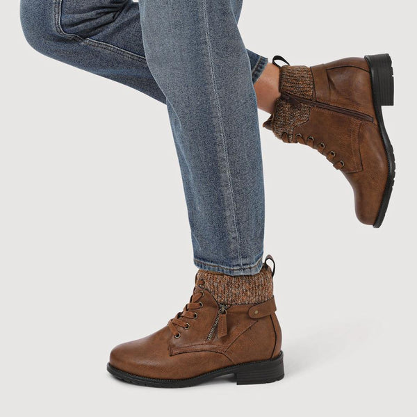 Pavers EasyFit Extra-Wide Knitted-Cuff Ankle Boots - Tan