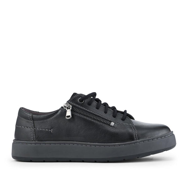 pavers EasyFit Extra Wide Leather Zip & Lace Trainers - Black