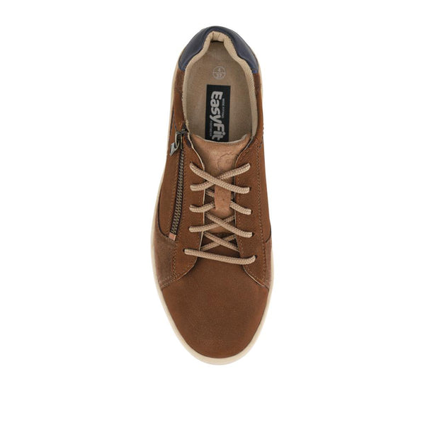 Pavers EasyFit Extra Wide Leather Zip-Up Trainers - Tan Multi