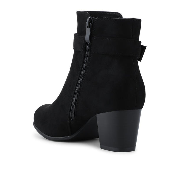 Pavers Elegant Buckle Detailed Heeled Ankle Boots - Black Faux Suede