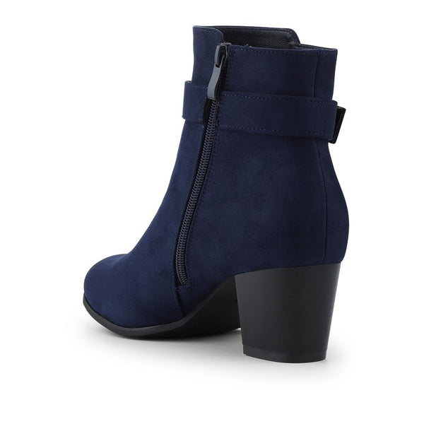 pavers Elegant Buckle Detailed Heeled Ankle Boots - Navy Faux Suede