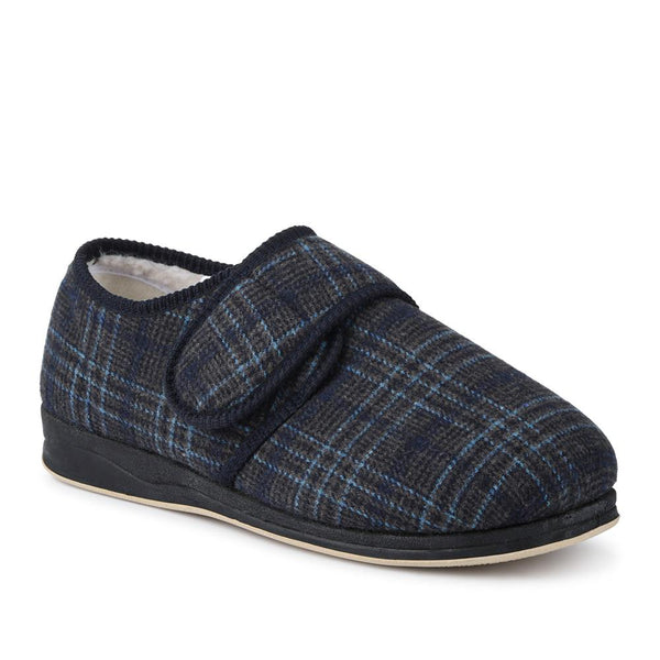 Pavers Extra-Wide Faux-Fur-Lined Slippers - Navy Multi