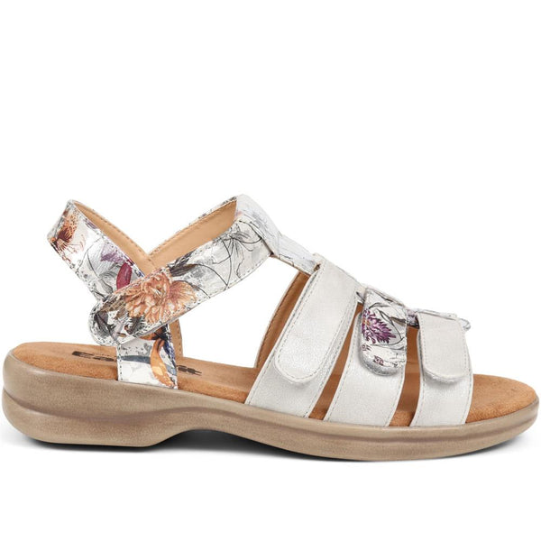 Pavers Extra Wide Fit Adjustable Buckle Sandals - Silver Floral