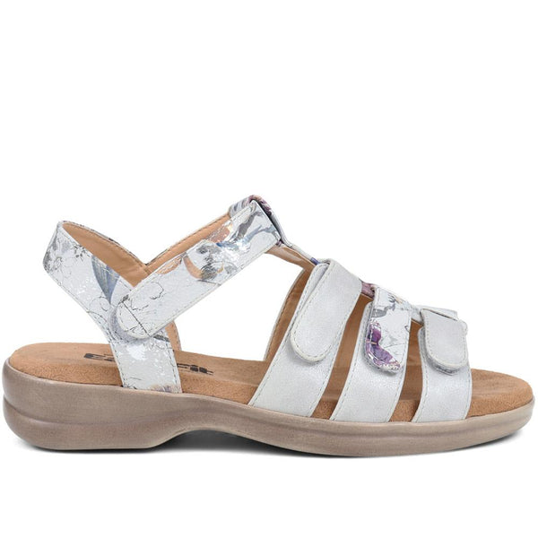 pavers Extra Wide Fit Adjustable Buckle Sandals - Silver Floral