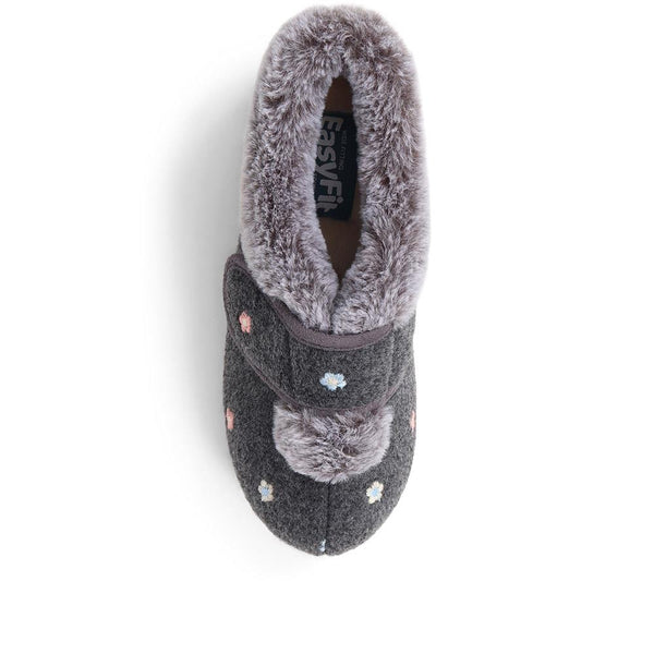 Pavers Extra-Wide Fit Faux-Fur Flower Slippers - Grey