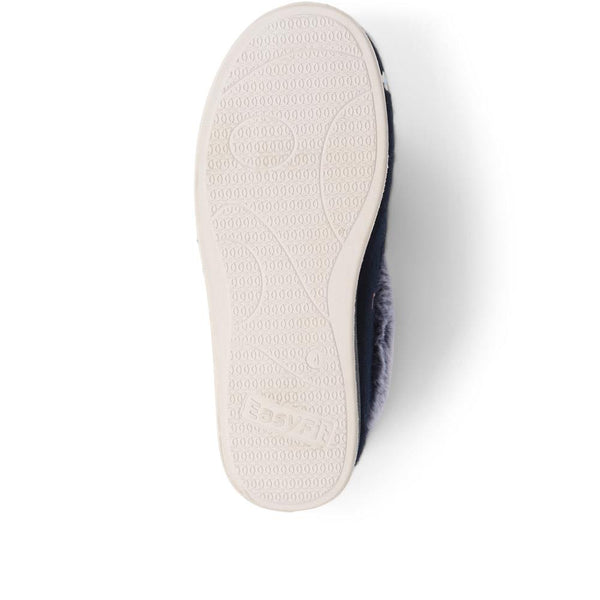 Pavers Extra-Wide Fit Faux-Fur Flower Slippers - Navy