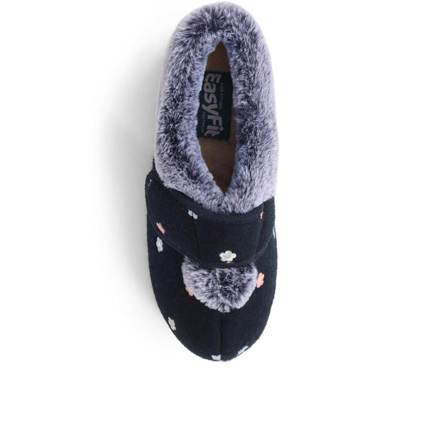 Pavers Extra-Wide Fit Faux-Fur Flower Slippers - Navy