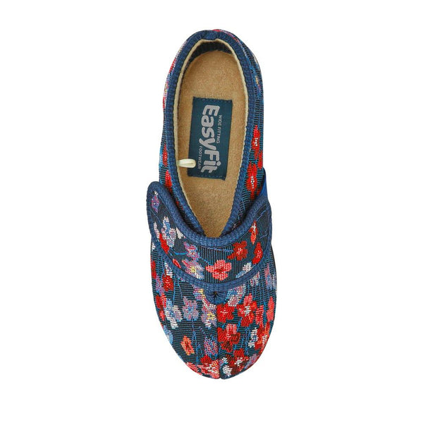 Pavers Extra-Wide-Fit Memory Foam Slippers - BLUE FLORAL