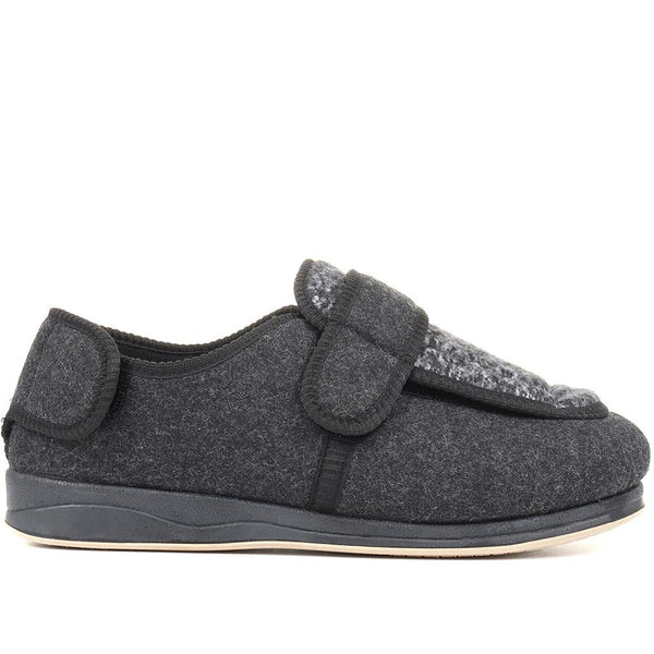 Pavers Extra-Wide-Fit Touch-Fastening Slippers - Black-Grey