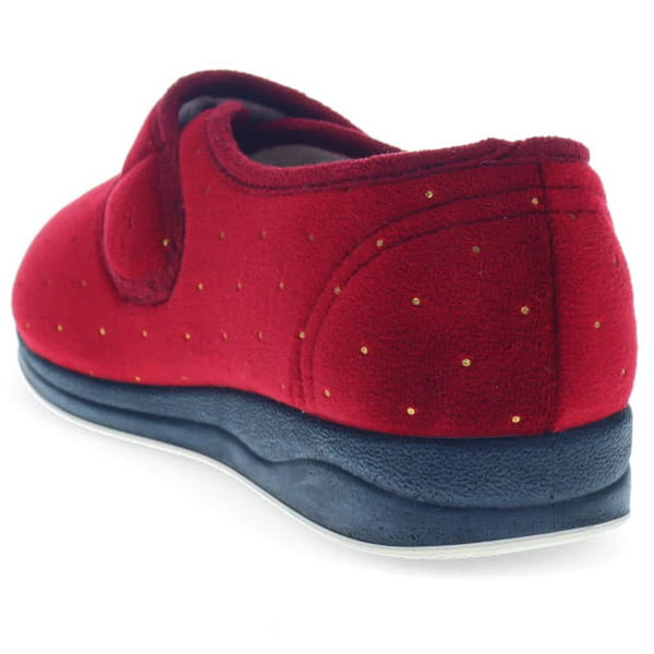 Pavers Extra-Wide Touch-Fasten Velour Slippers - Burgundy