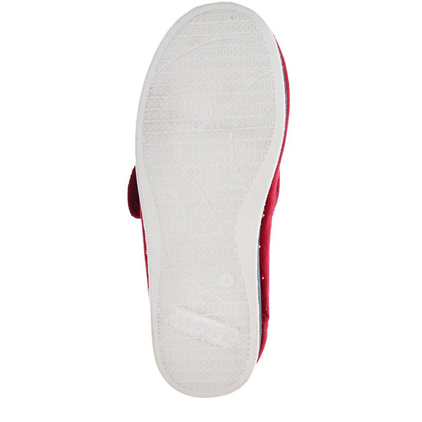 Pavers Extra-Wide Touch-Fasten Velour Slippers - Burgundy