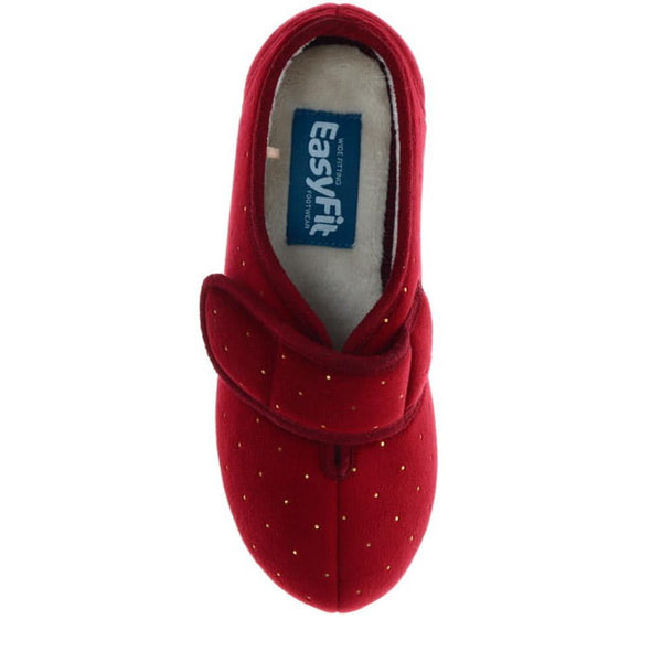 Pavers Extra-Wide Touch-Fasten Velour Slippers - Burgundy