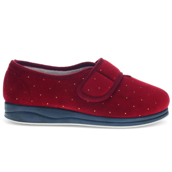 pavers Extra-Wide Touch-Fasten Velour Slippers - Burgundy