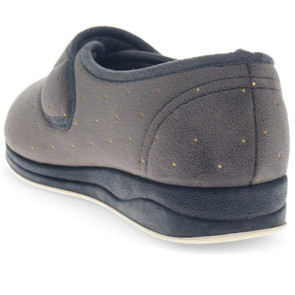 Pavers Extra-Wide Touch-Fasten Velour Slippers - Grey