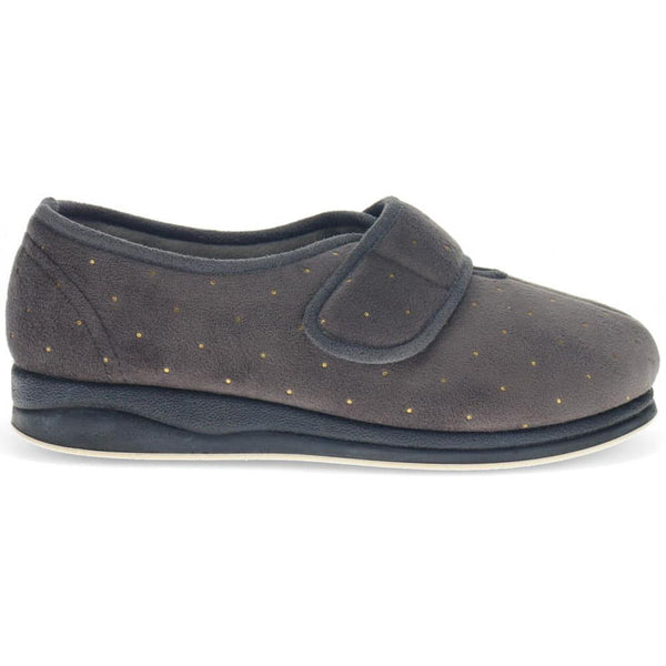 pavers Extra-Wide Touch-Fasten Velour Slippers - Grey