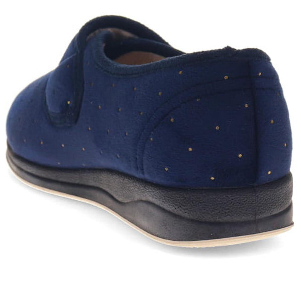 Pavers Extra-Wide Touch-Fasten Velour Slippers - Navy
