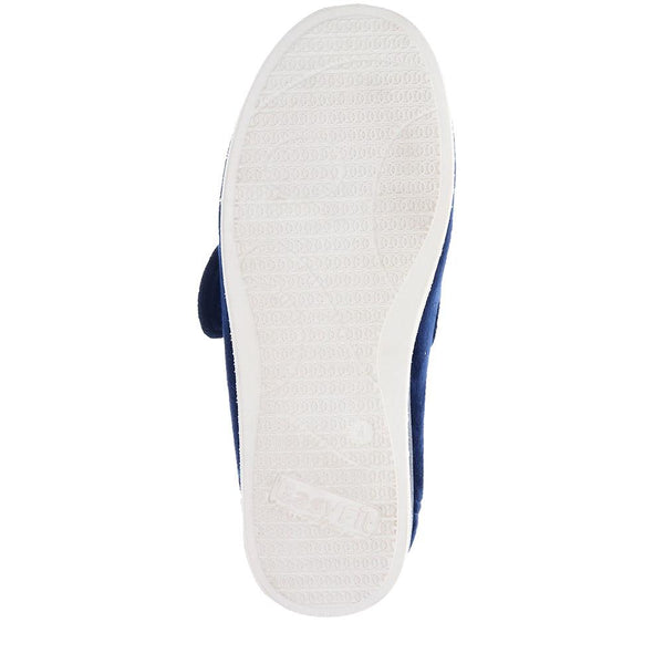Pavers Extra-Wide Touch-Fasten Velour Slippers - Navy