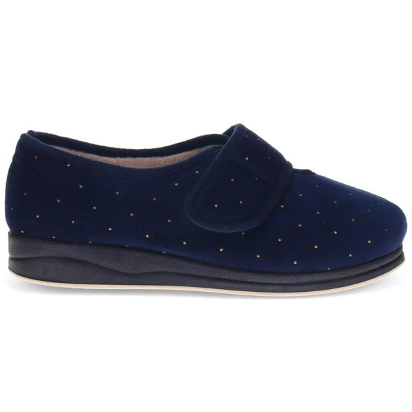 pavers Extra-Wide Touch-Fasten Velour Slippers - Navy