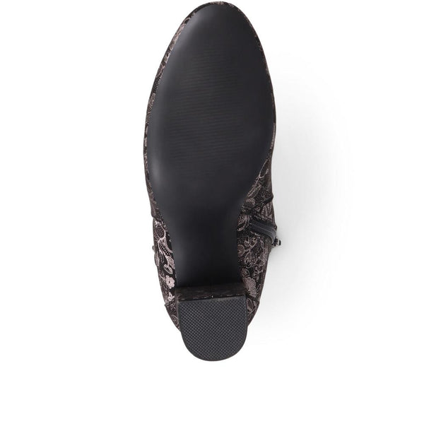Pavers Heeled Buckle Detail Ankle Boots - Black Floral