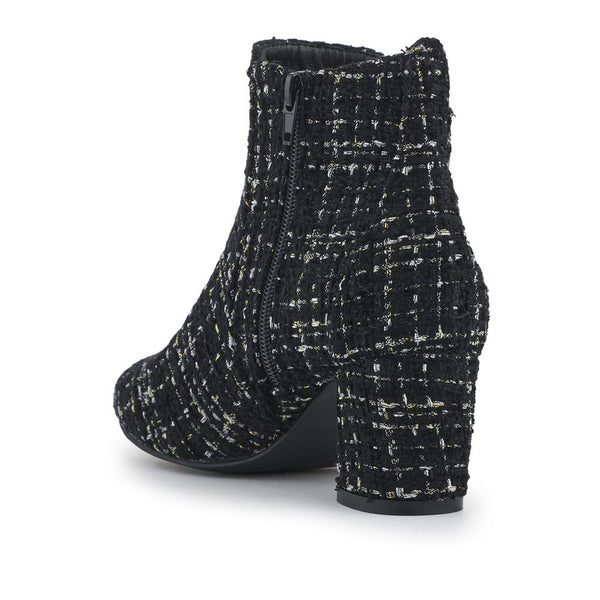 Pavers Heeled Buckle Detail Ankle Boots - Black Tweed