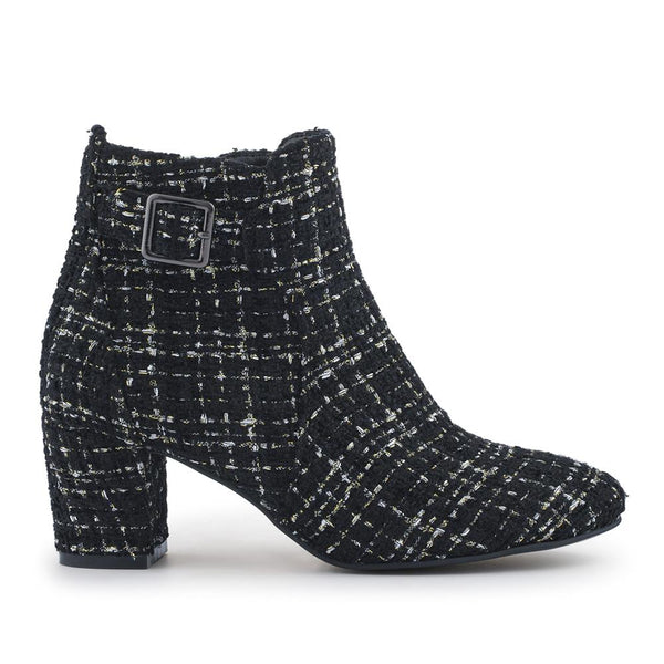 pavers Heeled Buckle Detail Ankle Boots - Black Tweed
