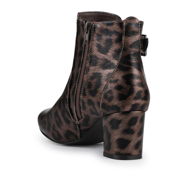Pavers Heeled Buckle Detail Ankle Boots - Brown Leopard