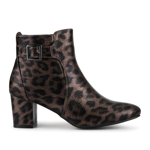 pavers Heeled Buckle Detail Ankle Boots - Brown Leopard