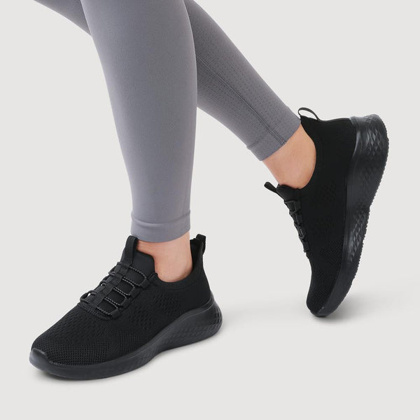 Pavers Just Step In Wide Fit Bungee Lace Trainers - Black