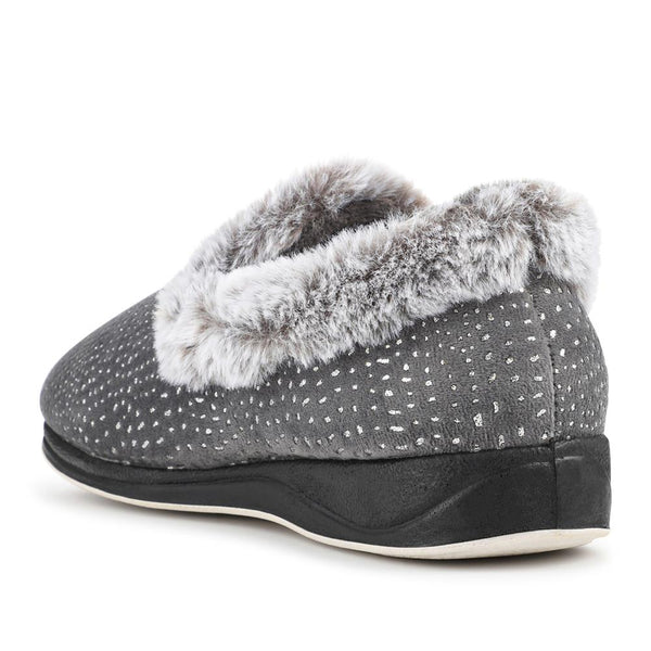 Pavers Just Step In Wide Fit Fur Cuff Slippers - Grey