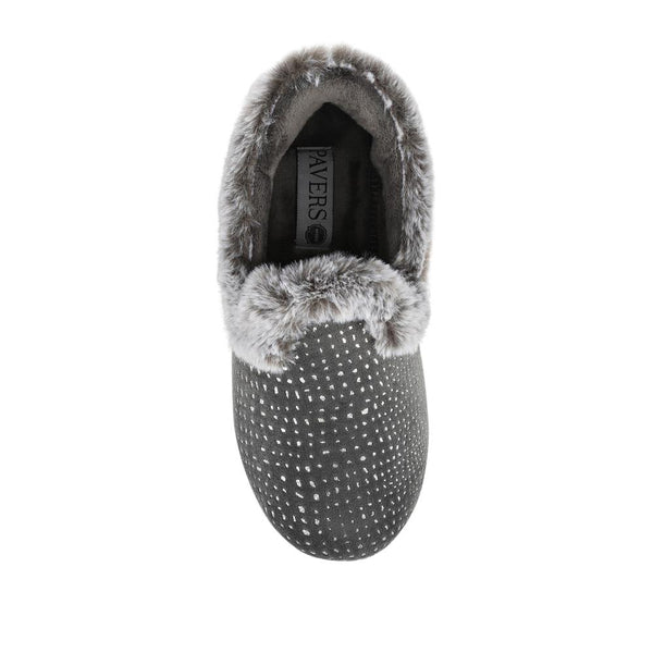 Pavers Just Step In Wide Fit Fur Cuff Slippers - Grey