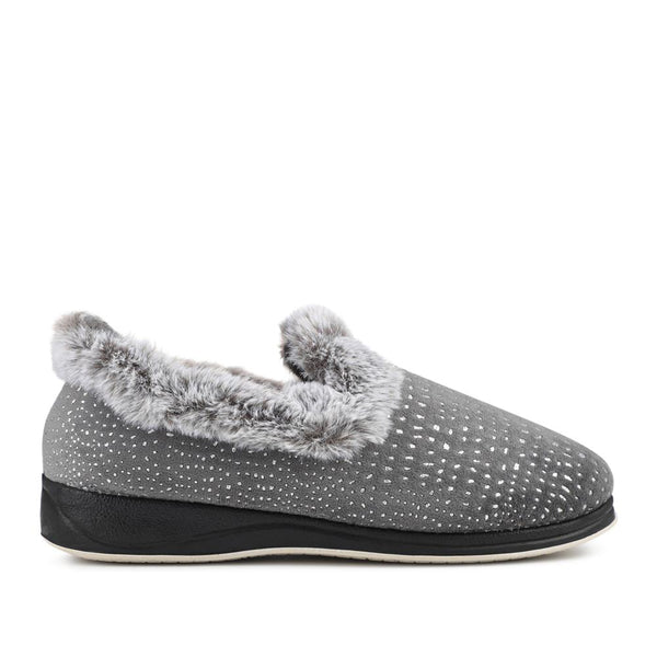 pavers Just Step In Wide Fit Fur Cuff Slippers - Grey