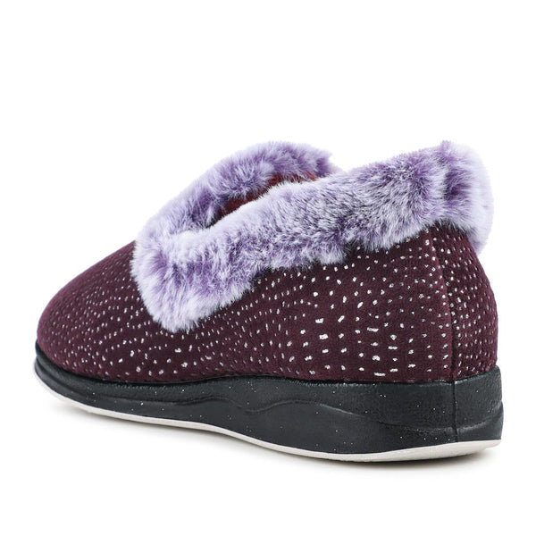 Pavers Just Step In Wide Fit Fur Cuff Slippers - Plum